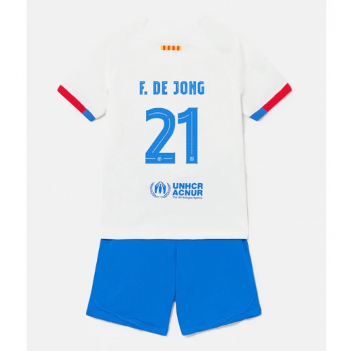 Fotballdrakt Barn Barcelona Frenkie de Jong #21 Bortedraktsett 2023-24 Kortermet (+ Korte bukser)